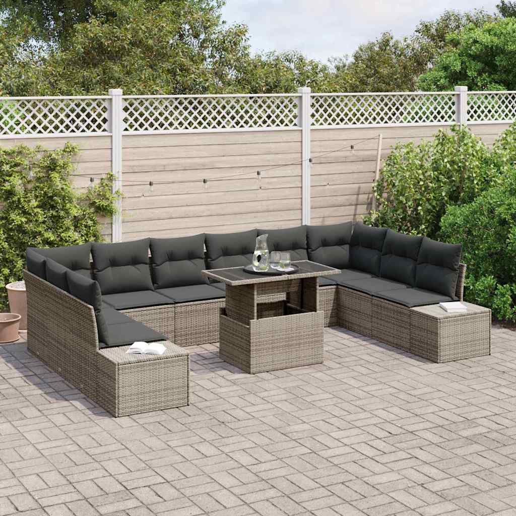 vidaXL Garten-Sofa-Set mit Kissen mit Speicher 11 pcs Grau