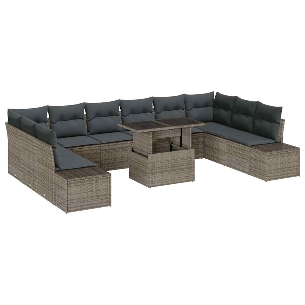 vidaXL Garten-Sofa-Set mit Kissen mit Speicher 11 pcs Grau