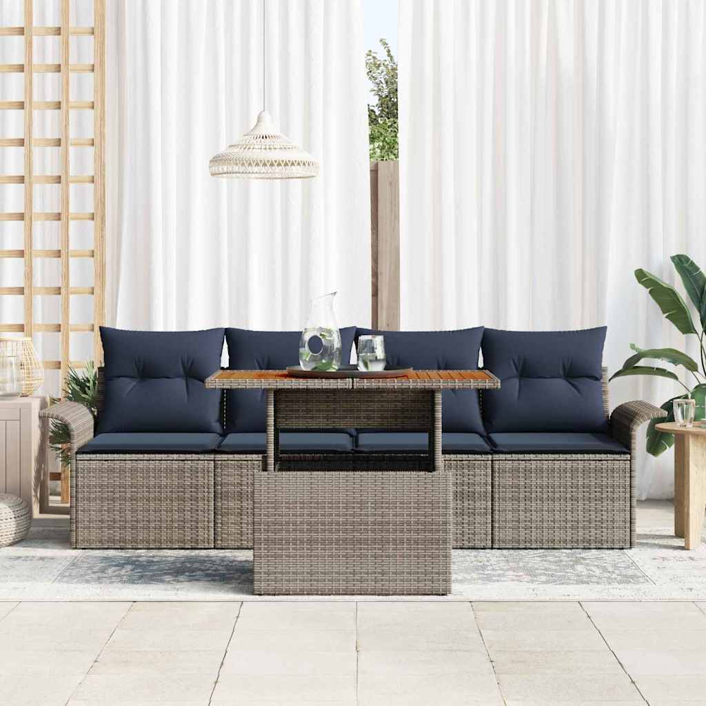 vidaXL Garten-Sofa-Set mit Kissen 5 pcs Grau und Marineblau