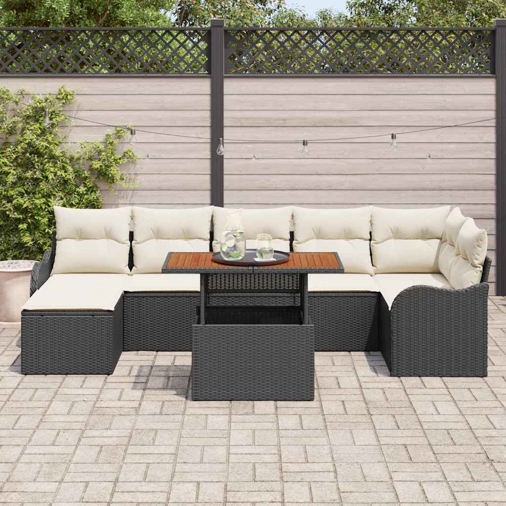 vidaXL Garten-Sofa-Set mit Kissen mit Speicher 8 pcs Schwarz und Creme