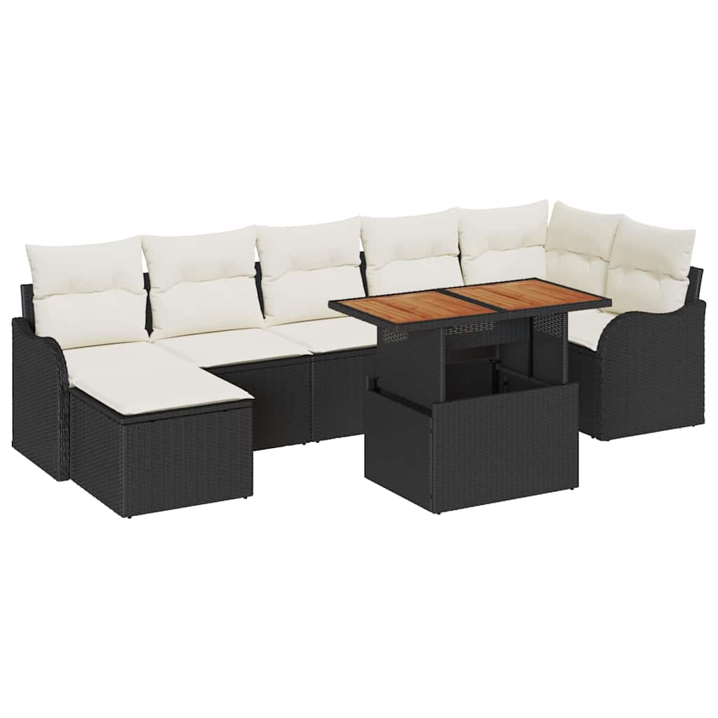 vidaXL Garten-Sofa-Set mit Kissen mit Speicher 8 pcs Schwarz und Creme