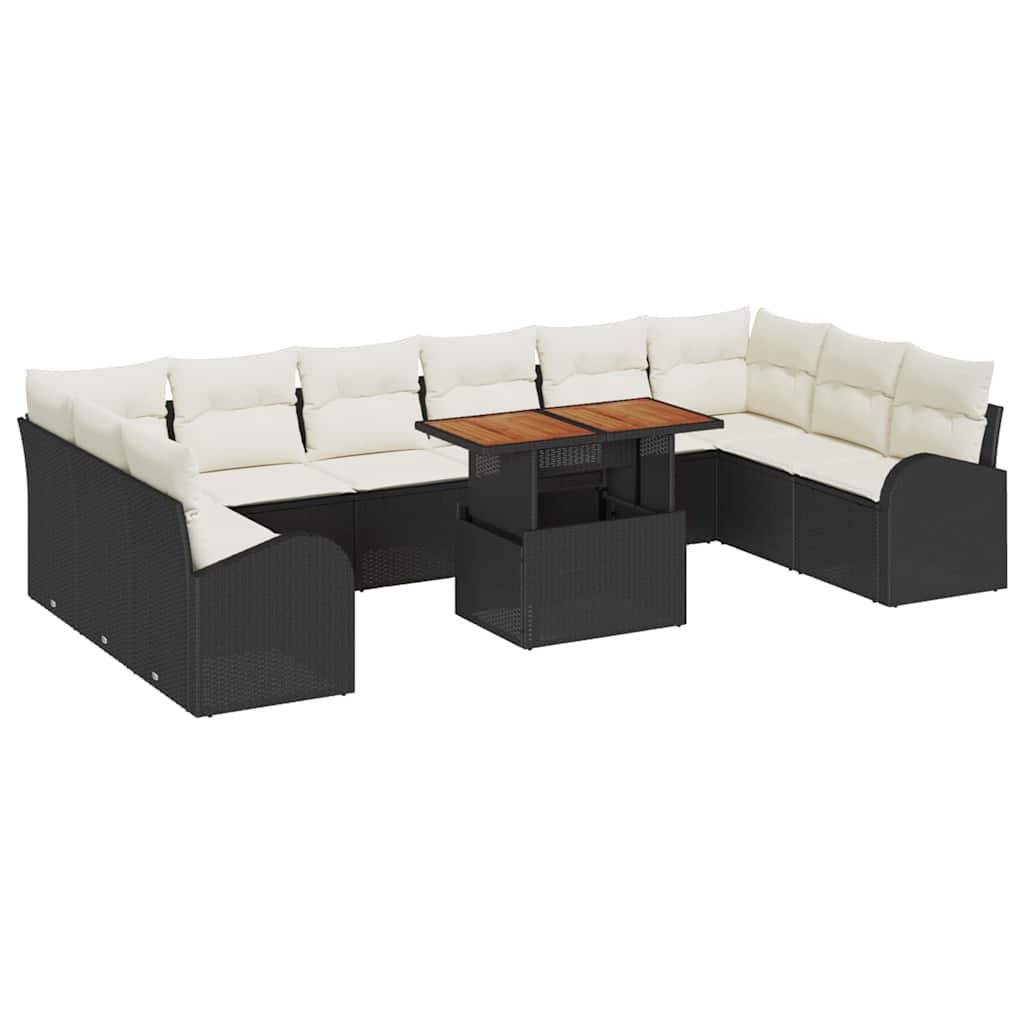 vidaXL Garten-Sofa-Set mit Kissen 11 pcs Schwarz und Creme