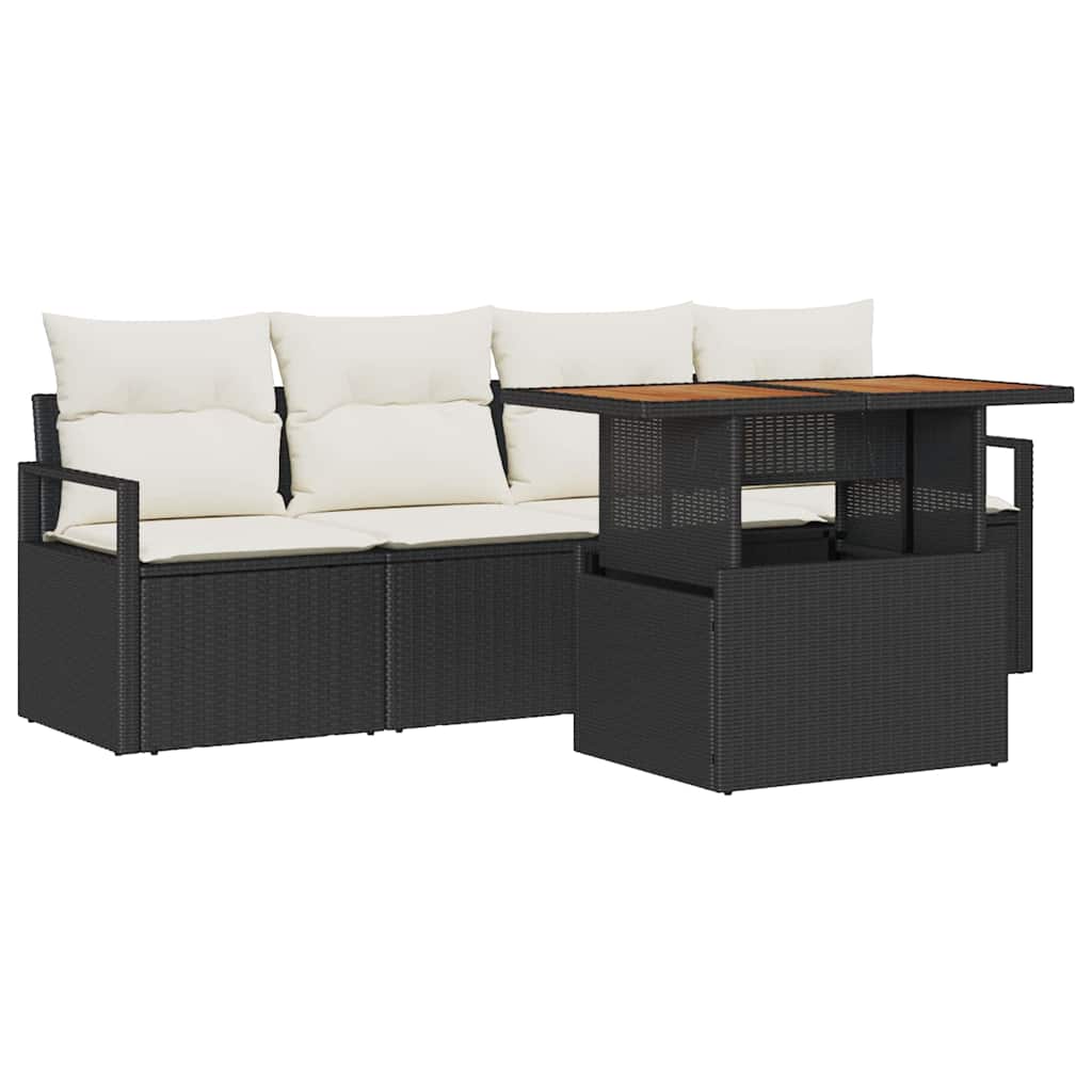 vidaXL Garten-Sofa-Set mit Kissen 5 pcs Schwarz und Creme