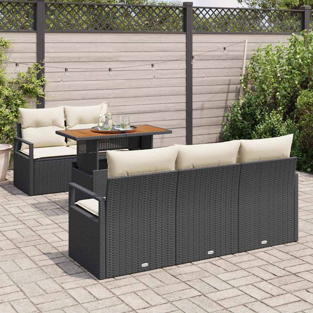 vidaXL Garten-Sofa-Set mit Kissen 6 pcs Schwarz und Creme
