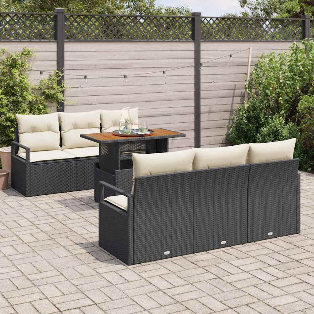 vidaXL Garten-Sofa-Set mit Kissen 7 pcs Schwarz und Creme