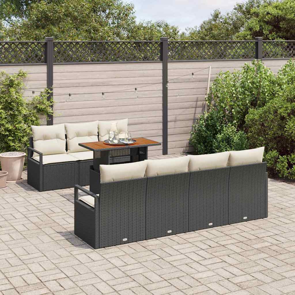vidaXL Garten-Sofa-Set mit Kissen mit Kissen 8 pcs Schwarz und Creme