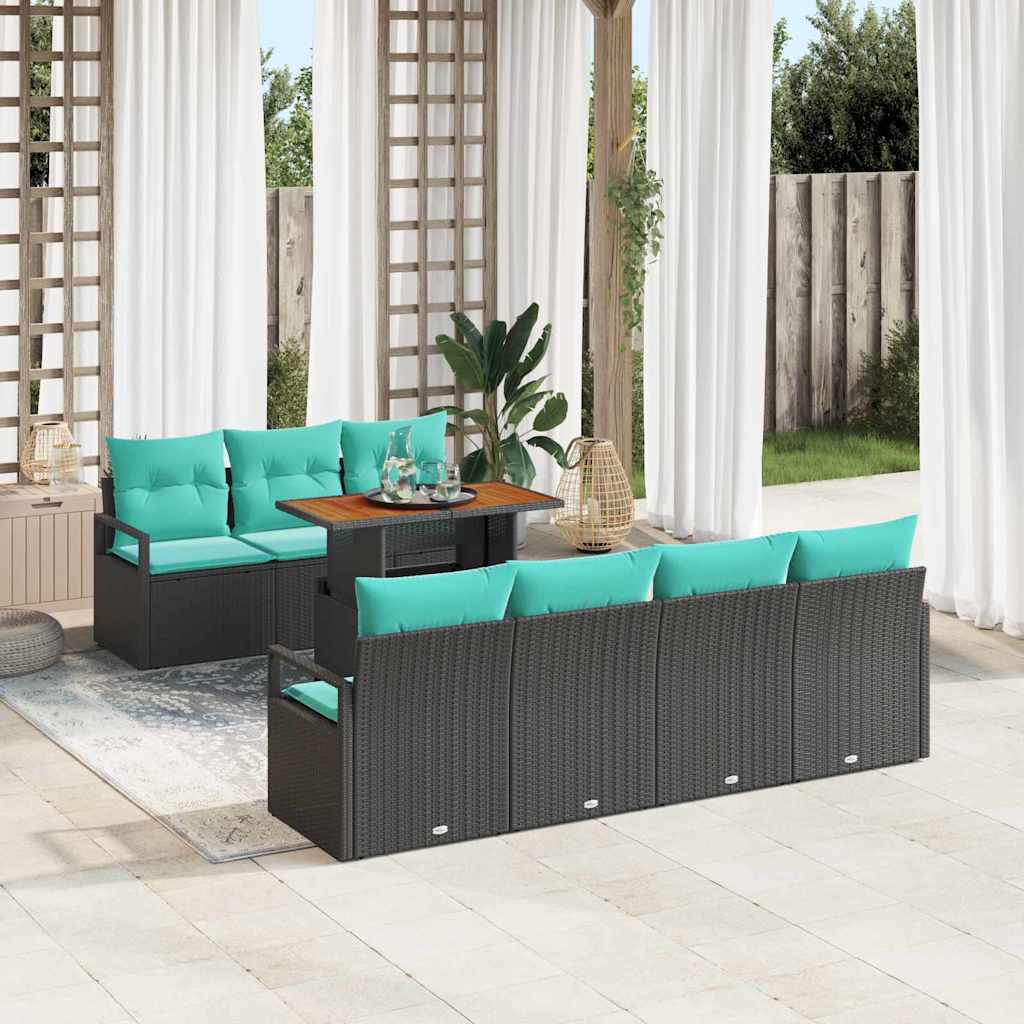 vidaXL Garten-Sofa-Set mit Kissen mit Kissen 8 pcs Schwarz und Teal