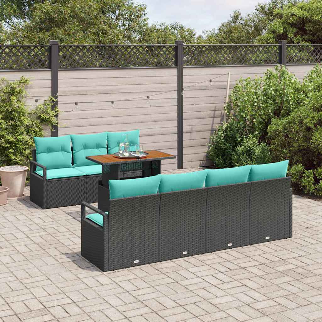 vidaXL Garten-Sofa-Set mit Kissen mit Kissen 8 pcs Schwarz und Teal