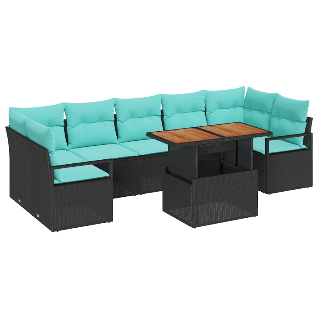 vidaXL Garten-Sofa-Set mit Kissen 8 pcs Schwarz und Teal