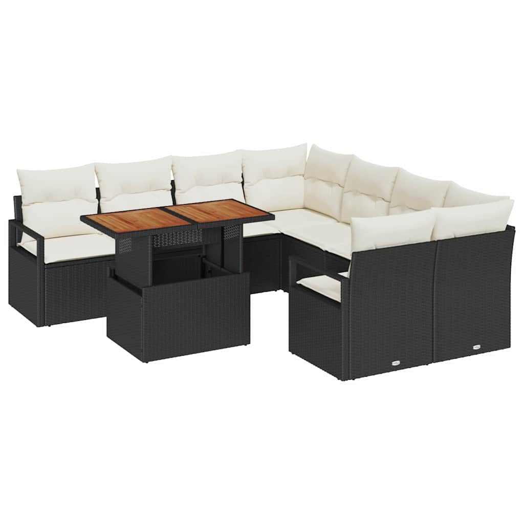 vidaXL Garten Essgruppe mit Kissen 9 pcs Schwarz und Creme