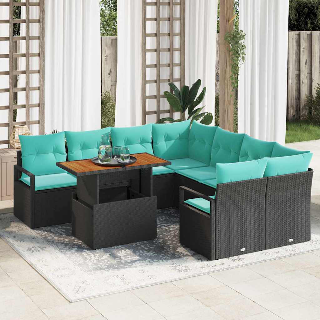 vidaXL Garten Essgruppe mit Kissen 9 pcs Schwarz und Teal