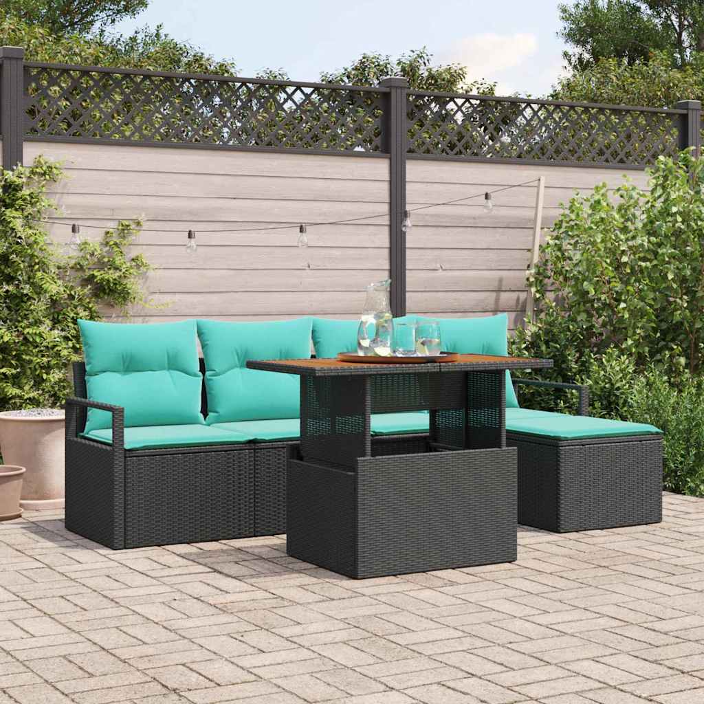 vidaXL Garten Essgruppe mit Kissen 6 pcs Schwarz und Teal