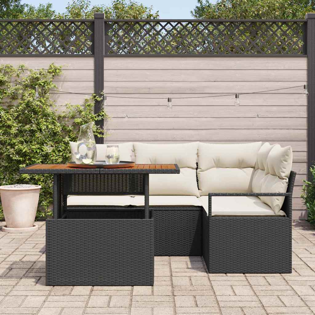 vidaXL Garten Essgruppe mit Kissen 5 pcs Schwarz und Creme