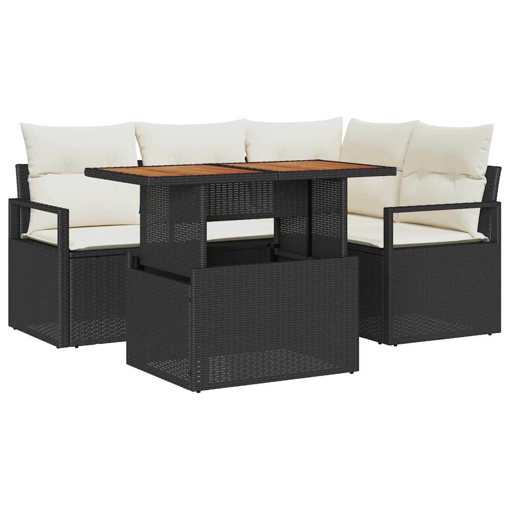 vidaXL Garten Essgruppe mit Kissen 5 pcs Schwarz und Creme
