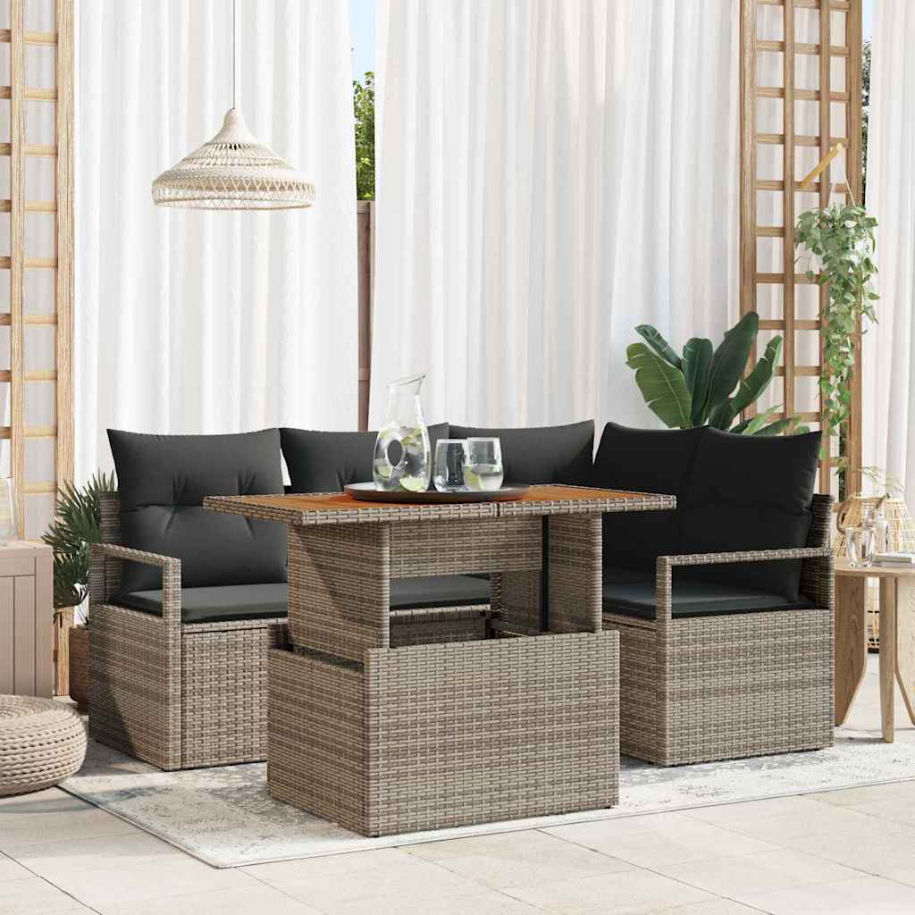 vidaXL Garten Essgruppe mit Kissen 5 pcs Schwarz und Creme