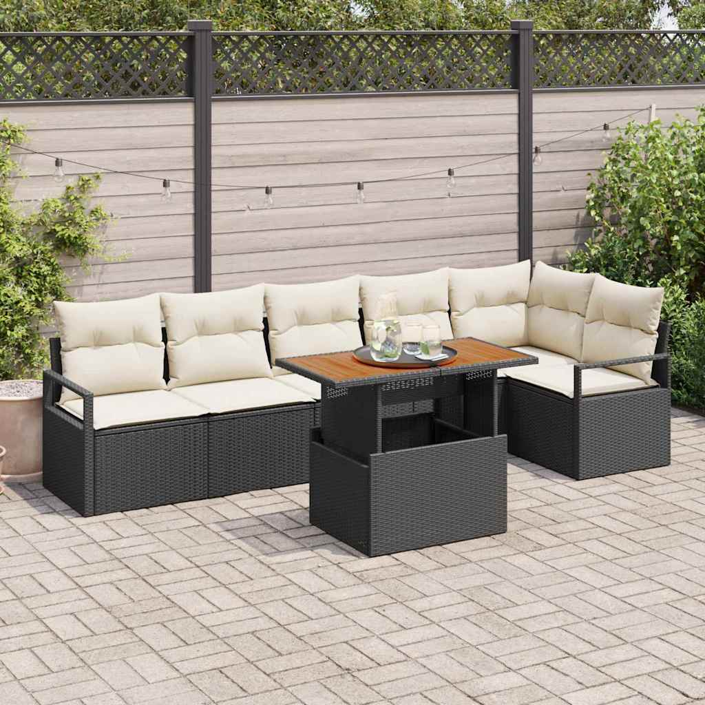 vidaXL Garten Essgruppe mit Kissen 7 pcs Schwarz und Creme