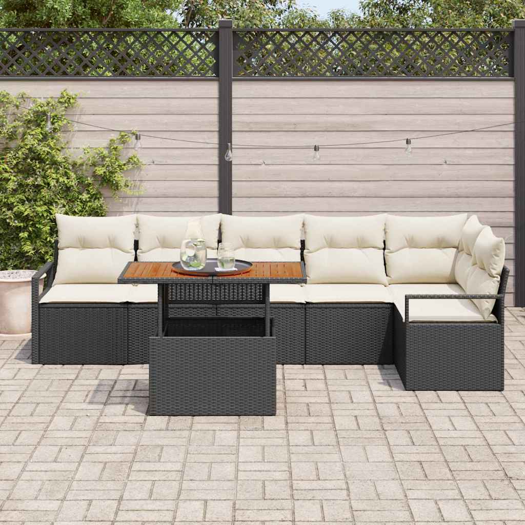vidaXL Garten Essgruppe mit Kissen 7 pcs Schwarz und Creme