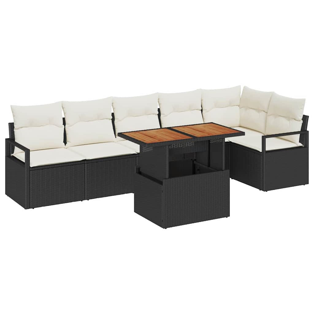 vidaXL Garten Essgruppe mit Kissen 7 pcs Schwarz und Creme