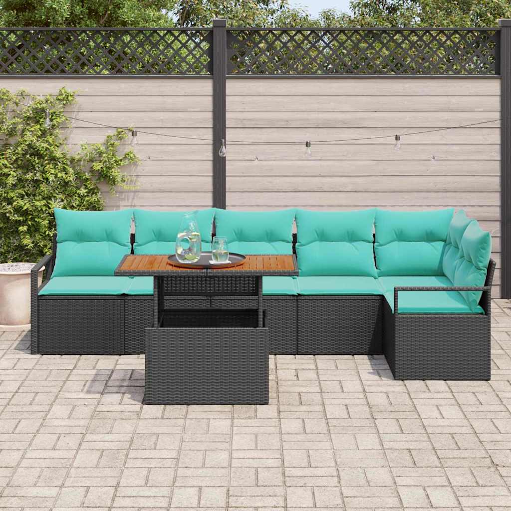 vidaXL Garten Essgruppe mit Kissen 7 pcs Schwarz und Teal