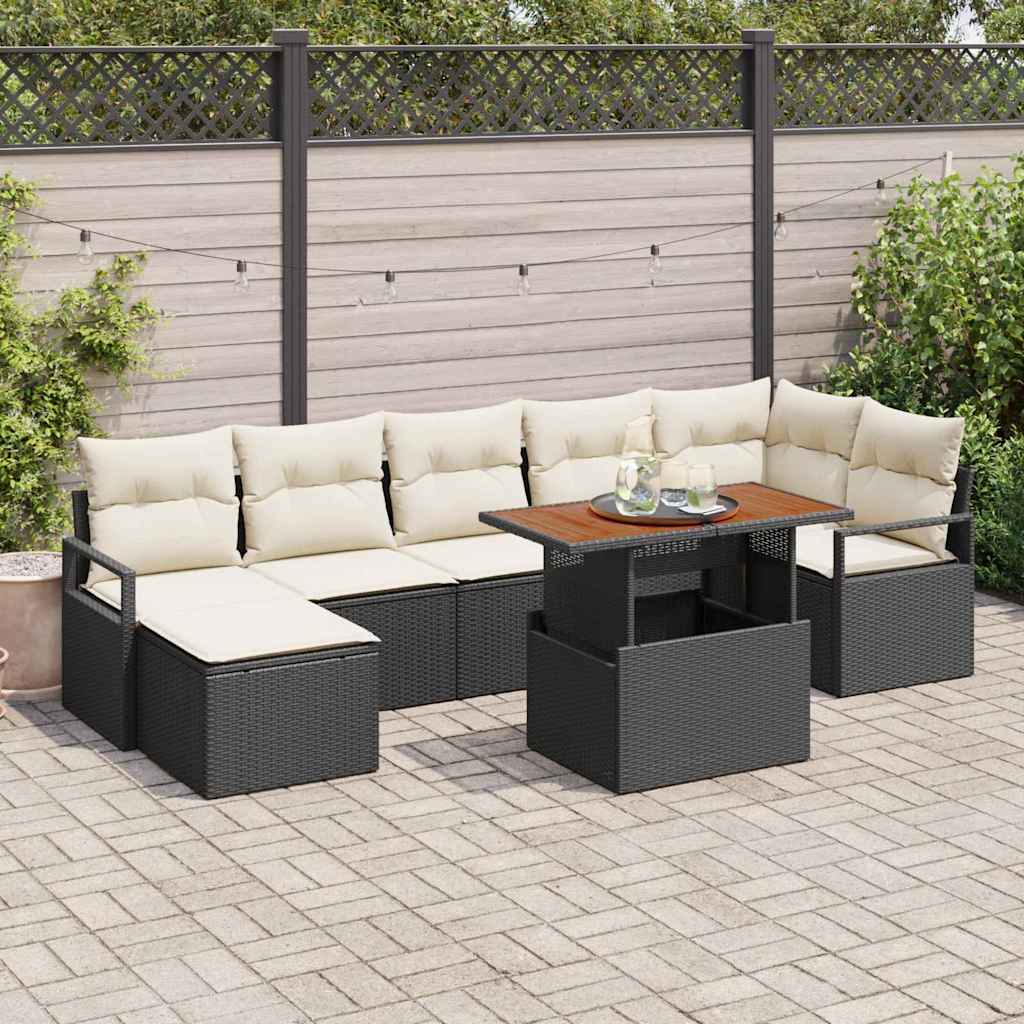 vidaXL Garten Essgruppe mit Kissen 8 pcs Schwarz und Creme