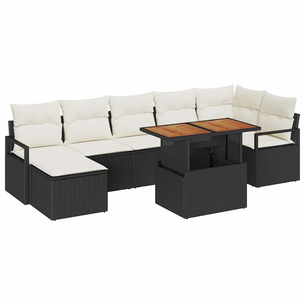 vidaXL Garten Essgruppe mit Kissen 8 pcs Schwarz und Creme