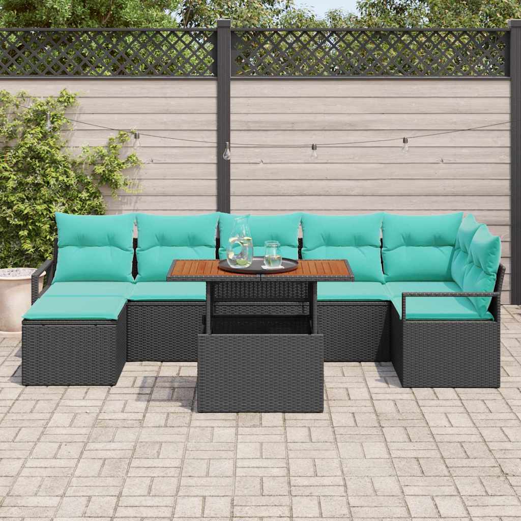 vidaXL Garten Essgruppe mit Kissen 8 pcs Schwarz und Teal