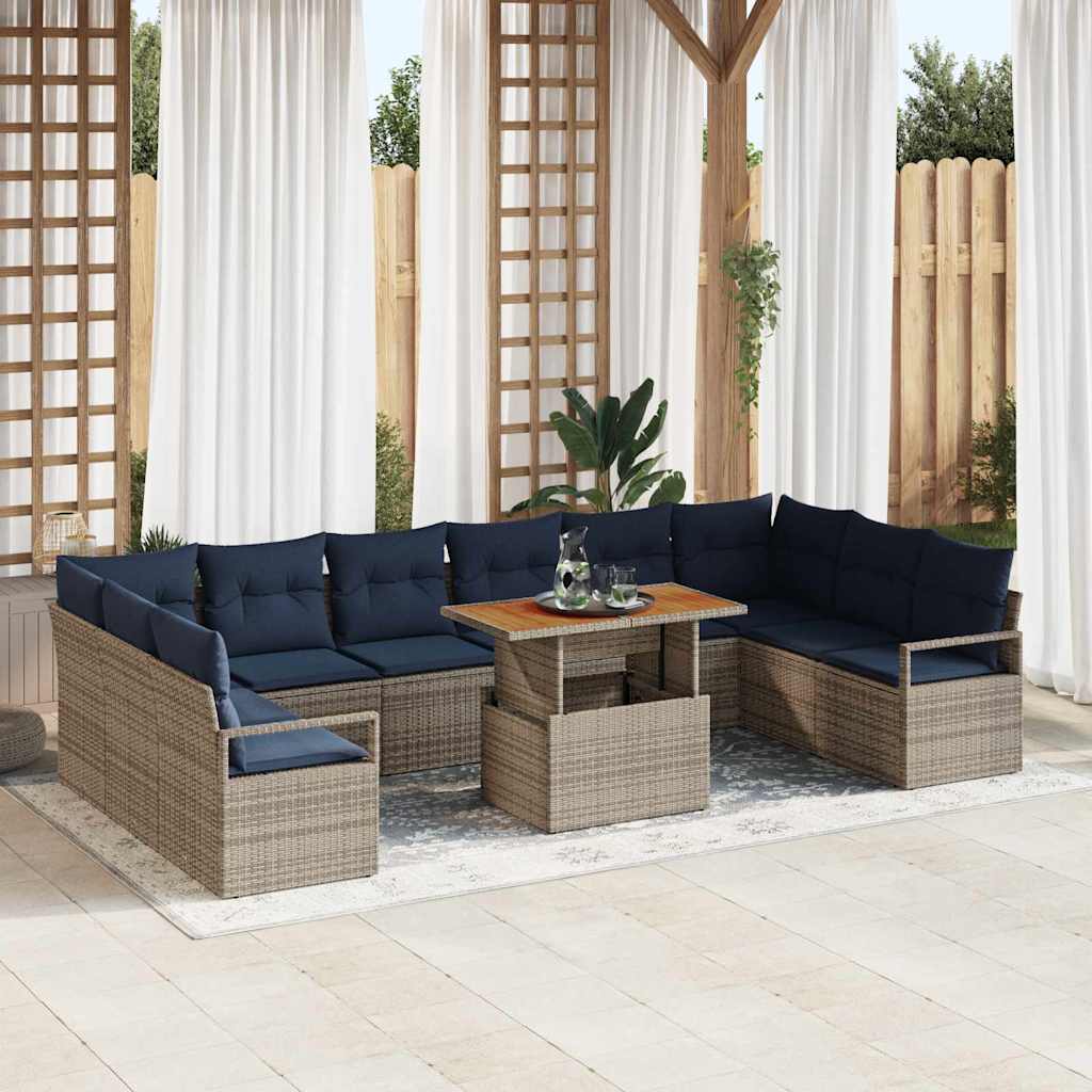 vidaXL Garten Essgruppe mit Kissen 11 pcs Grau und Marineblau