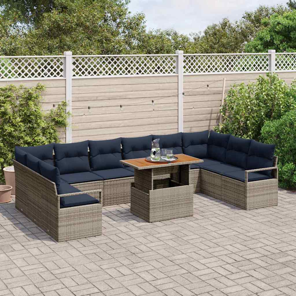 vidaXL Garten Essgruppe mit Kissen 11 pcs Grau und Marineblau