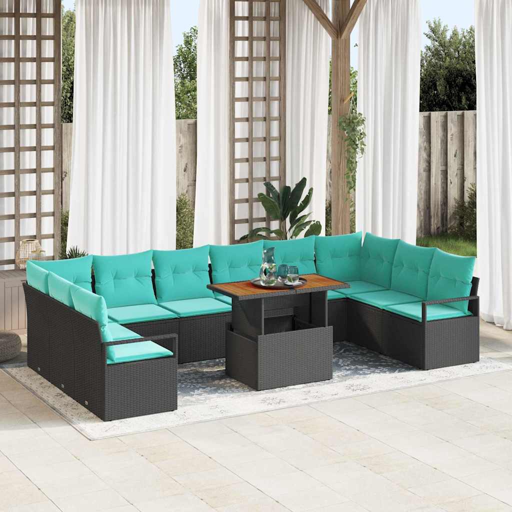 vidaXL Garten Essgruppe mit Kissen 11 pcs Schwarz und Teal
