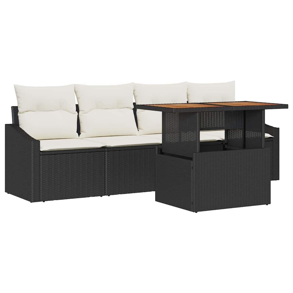 vidaXL Garten-Sofa-Set mit Kissen 5 pcs Schwarz Poly Rattan