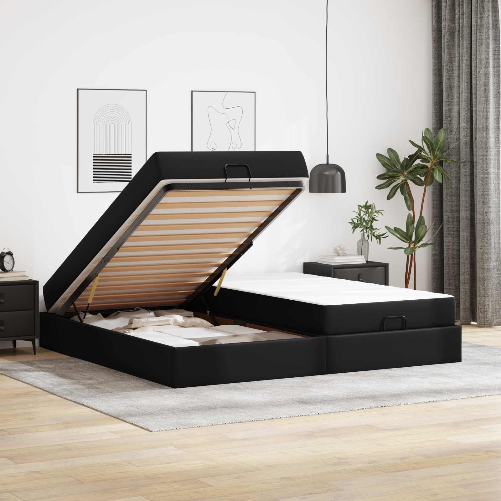 vidaXL Bettgestell mit Matratze mit Matratze 2 pcs Schwarz PVC