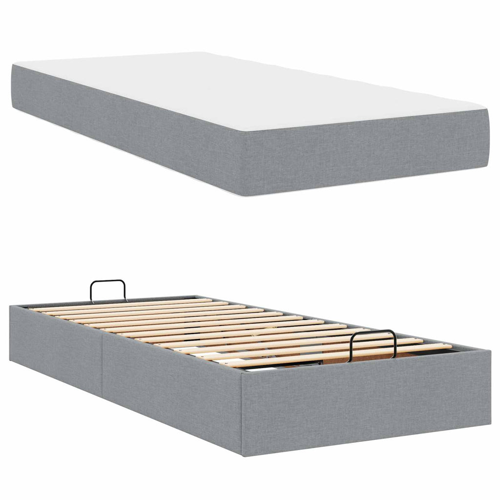 vidaXL Bettgestell mit Matratze 2 pcs Hellgrau Stoff