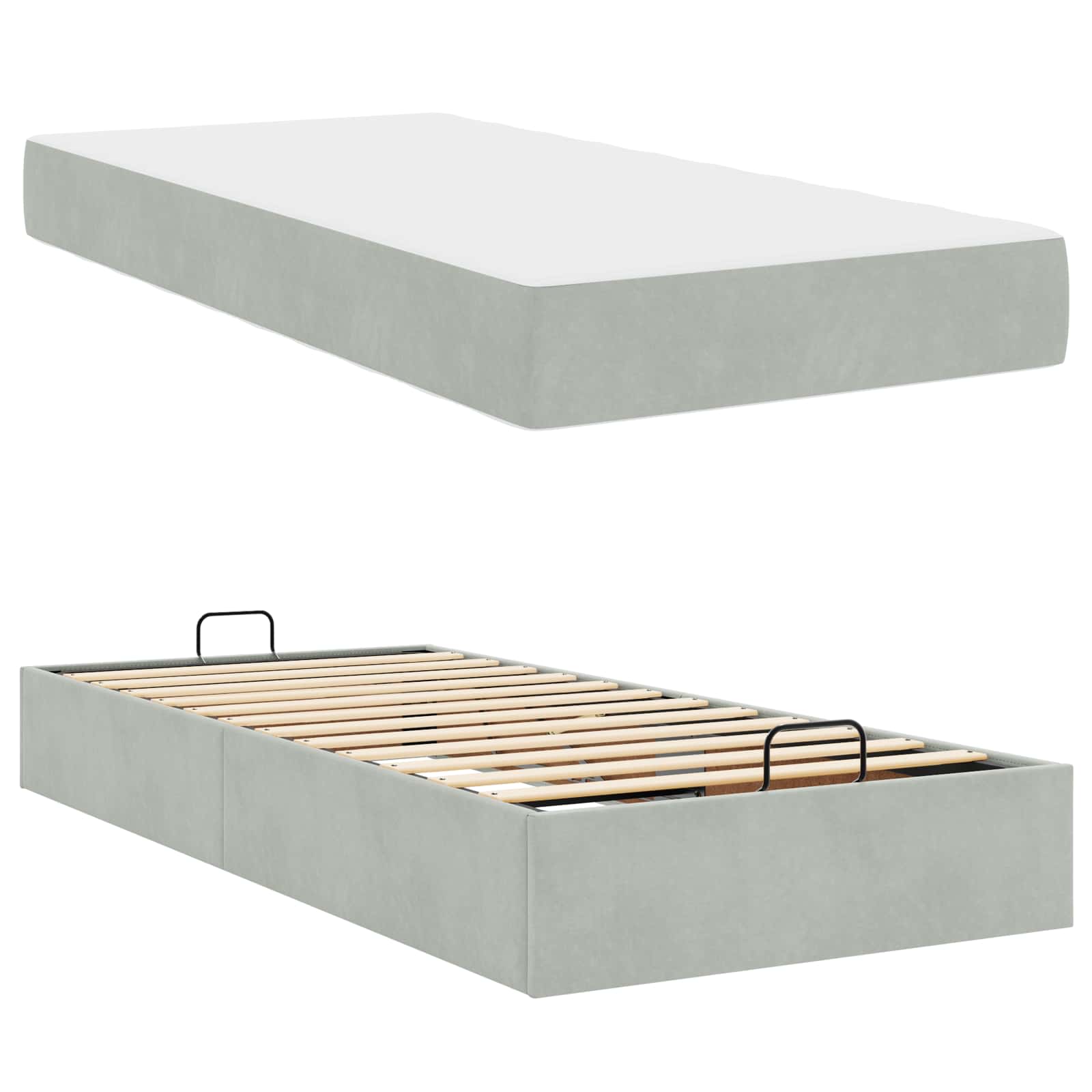vidaXL Bettgestell mit Matratze 2 pcs Hellgrau Samt