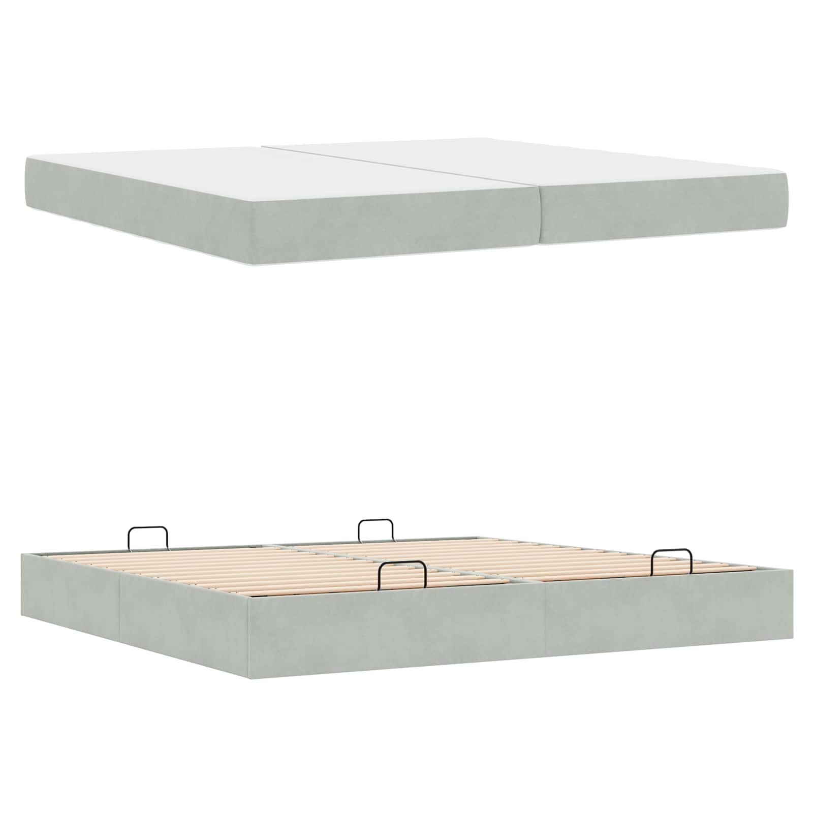 vidaXL Bettgestell mit Matratze mit Matratze 2 pcs Hellgrau Samt