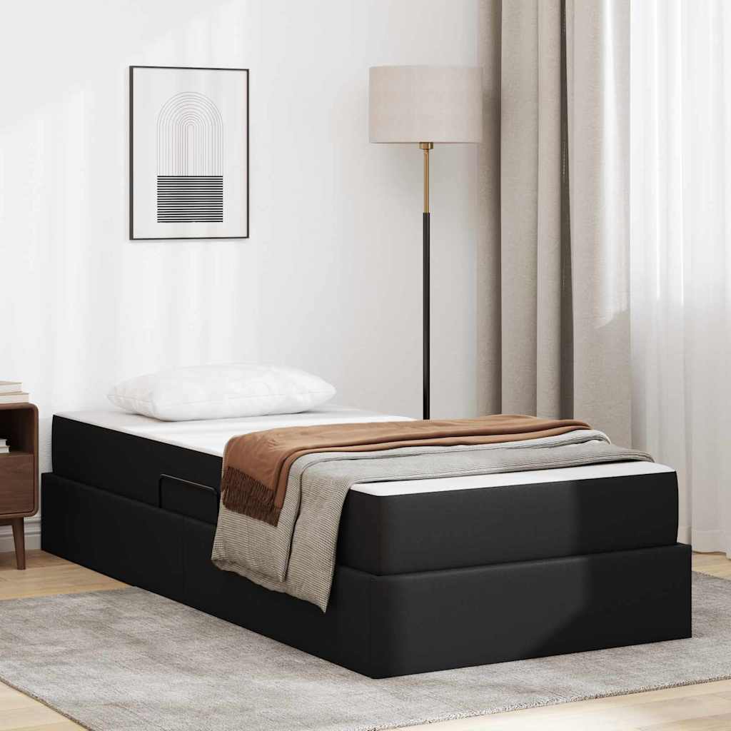vidaXL Aufbewahrungsbett mit Matratze mit Matratze 2 pcs Schwarz Leder