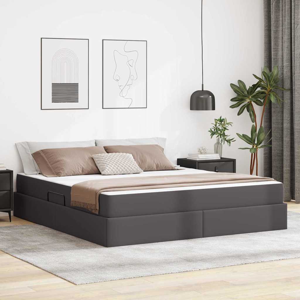 vidaXL Aufbewahrungsbett mit Matratze mit Matratze 2 pcs Schwarz Leder