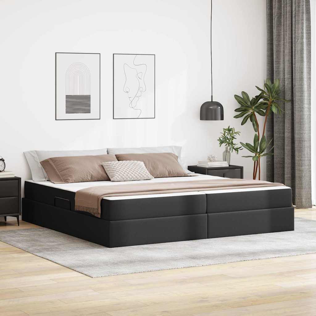 vidaXL Aufbewahrungsbett mit Matratze mit Matratze 2 pcs Schwarz Leder