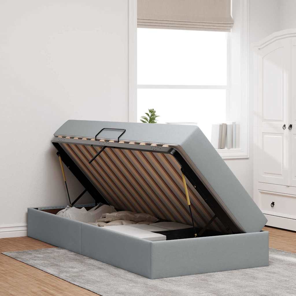 vidaXL Aufbewahrungsbett mit Matratze Hellgrau 90 x 190 cm Polyester