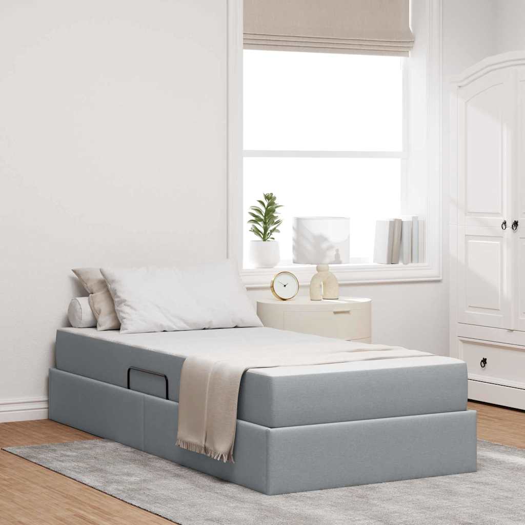 vidaXL Aufbewahrungsbett mit Matratze Hellgrau 90 x 190 cm Polyester