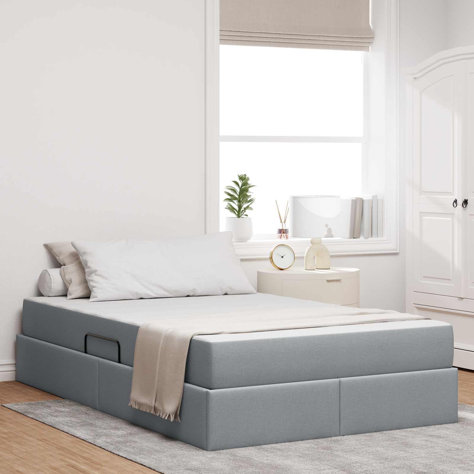vidaXL Aufbewahrungsbett mit Matratze Hellgrau 90 x 190 cm Polyester