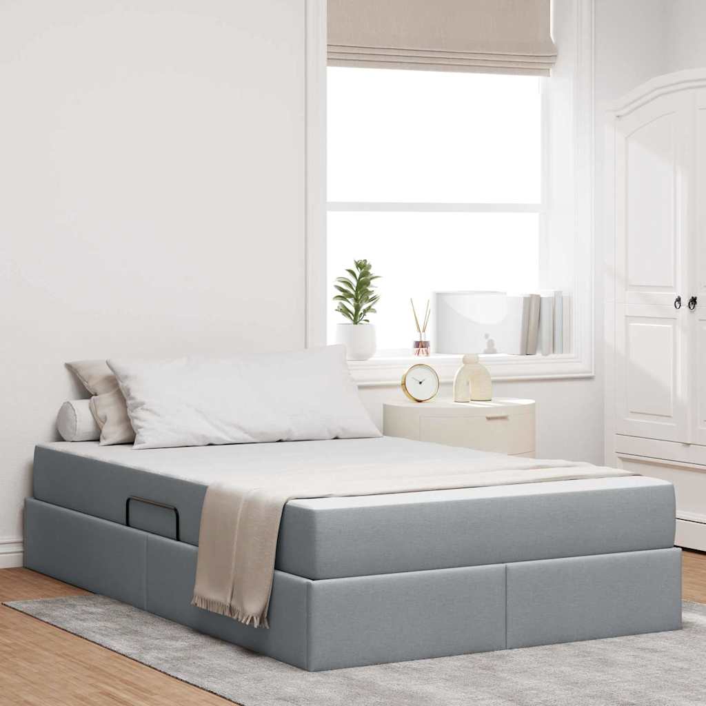 vidaXL Aufbewahrungsbett mit Matratze Hellgrau 90 x 190 cm Polyester