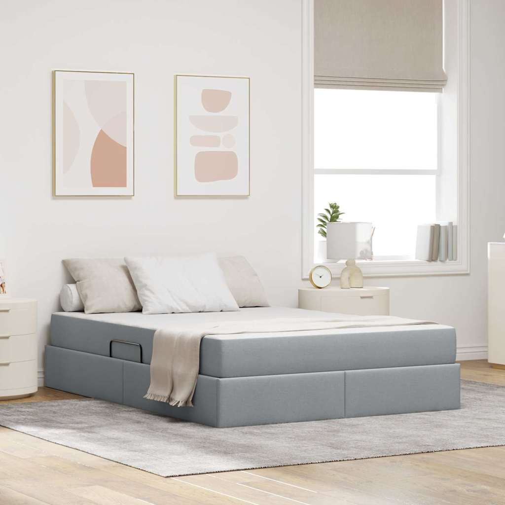 vidaXL Aufbewahrungsbett mit Matratze Hellgrau 90 x 190 cm Polyester