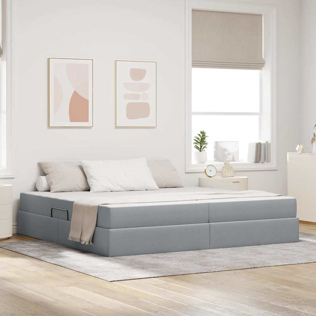 vidaXL Aufbewahrungsbett mit Matratze Hellgrau 90 x 190 cm Polyester