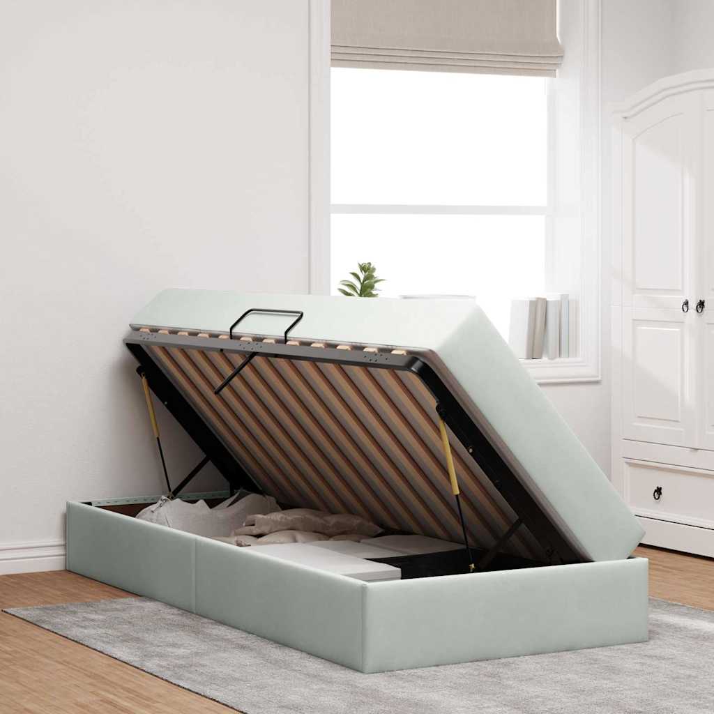 vidaXL Aufbewahrungsbett mit Matratze Hellgrau 90 x 190 cm Samt