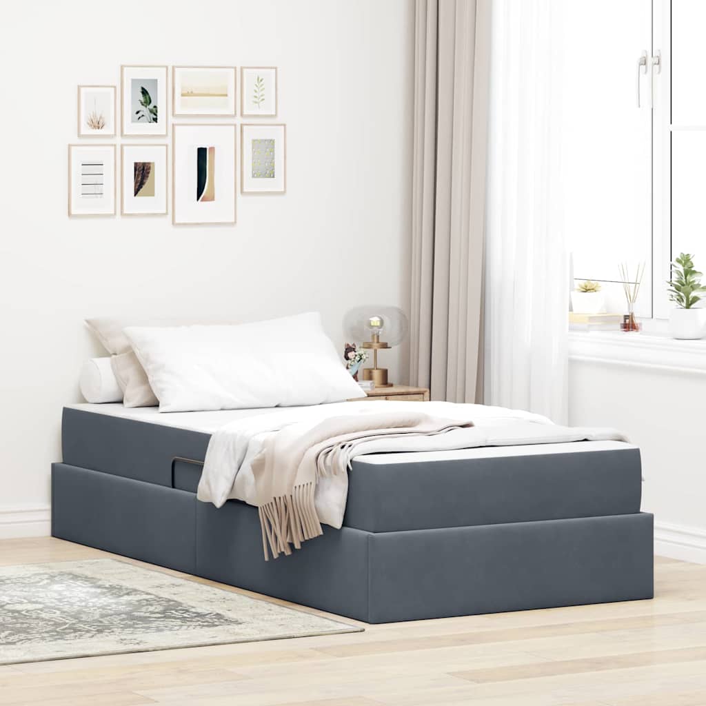vidaXL Aufbewahrungsbett mit Matratze Hellgrau 90 x 190 cm Samt