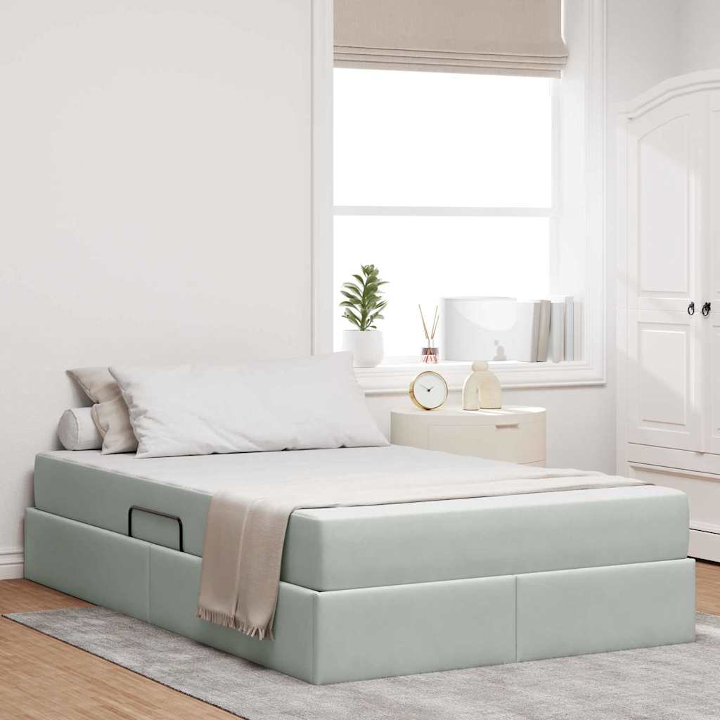 vidaXL Aufbewahrungsbett mit Matratze Hellgrau 90 x 190 cm Samt