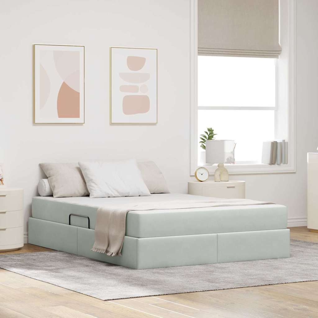 vidaXL Aufbewahrungsbett mit Matratze Hellgrau 90 x 190 cm Samt