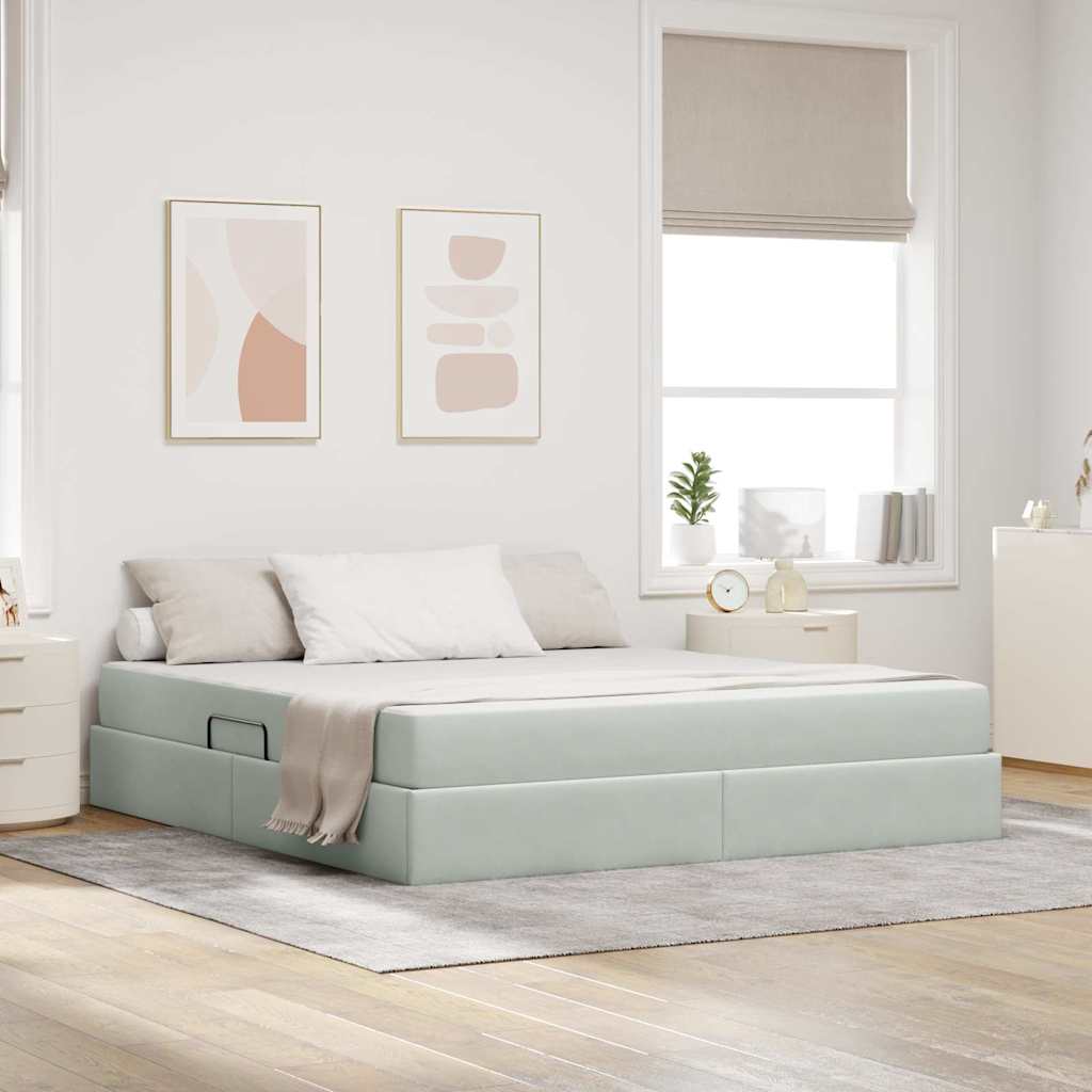 vidaXL Aufbewahrungsbett mit Matratze Hellgrau 90 x 190 cm Samt