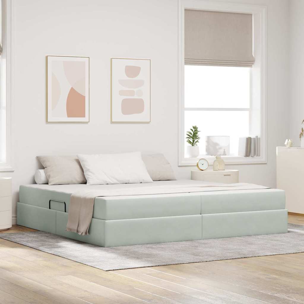 vidaXL Aufbewahrungsbett mit Matratze Hellgrau 90 x 190 cm Samt