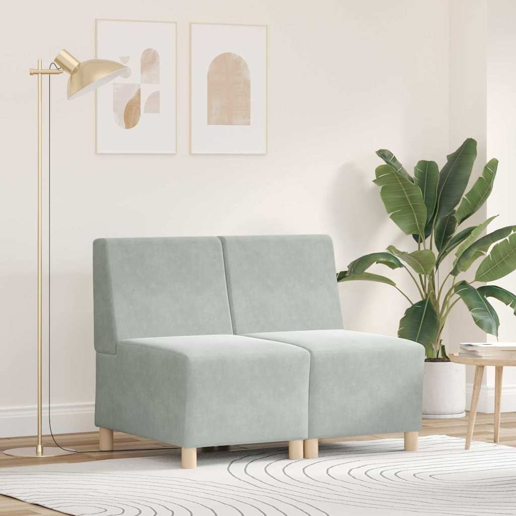 vidaXL Modulares Armfreies Sofa 2 pcs Hellgrau 55 x 74 x 82 cm Samt